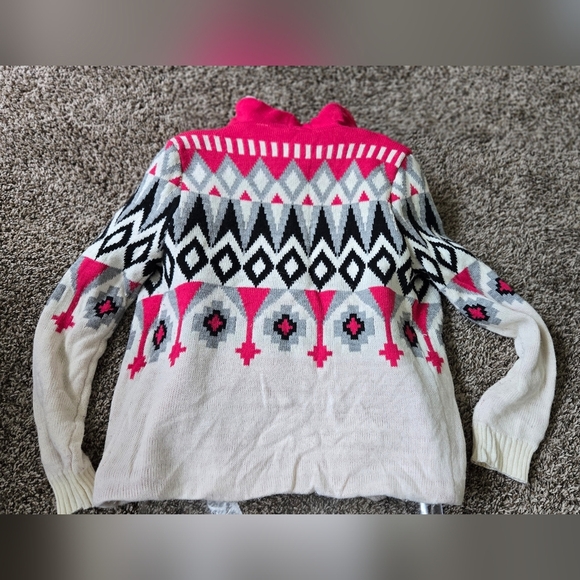 Love By Design Open Cardigan Sweater Sherpa Off White Pink Black Southwestern - Picture 4 of 5